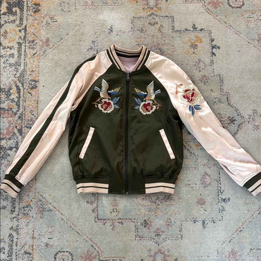 Express Green and Cream Bomber Jacket